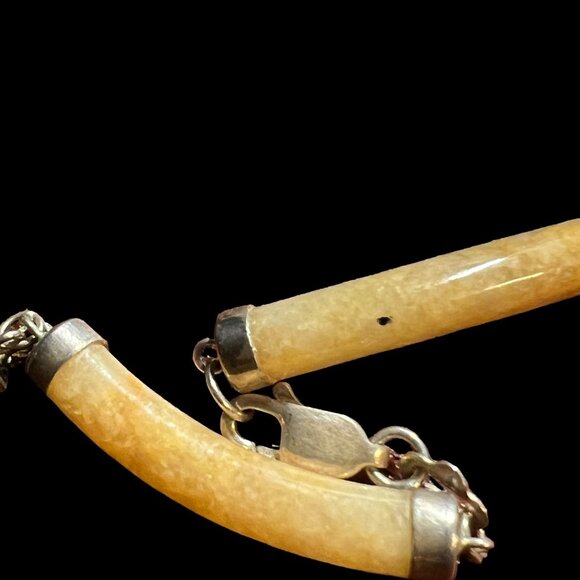 Jadeite and Sterling Station 925 Necklace Oriental Beige Vintage - Picture 3 of 8